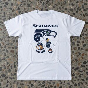 Snoopy Charlie Brown Seahawks Let's Play Football Together White Tee